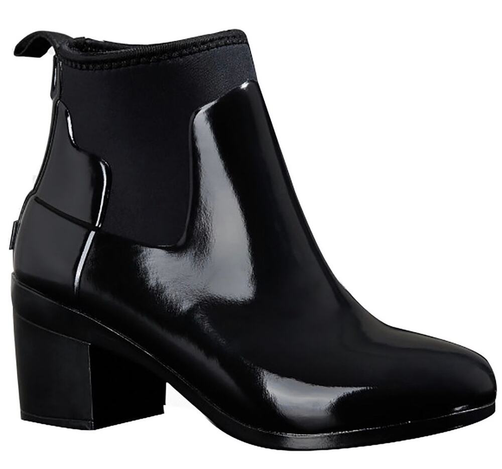 Hunter Refined Mid Heel Gloss Rain Boots Black Women’s Size 9